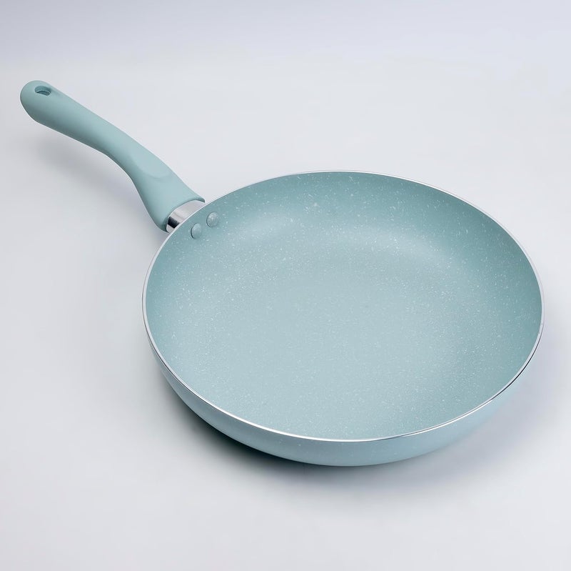 Wilson Oak Frying Pan Nonstick - Flat Bottom, Cast Aluminum Stir Fry Pan with Marble Coating and Soft touch handle for Gas, Electric & Ceramic Stove - Dia 24cm - Blue - Image 2